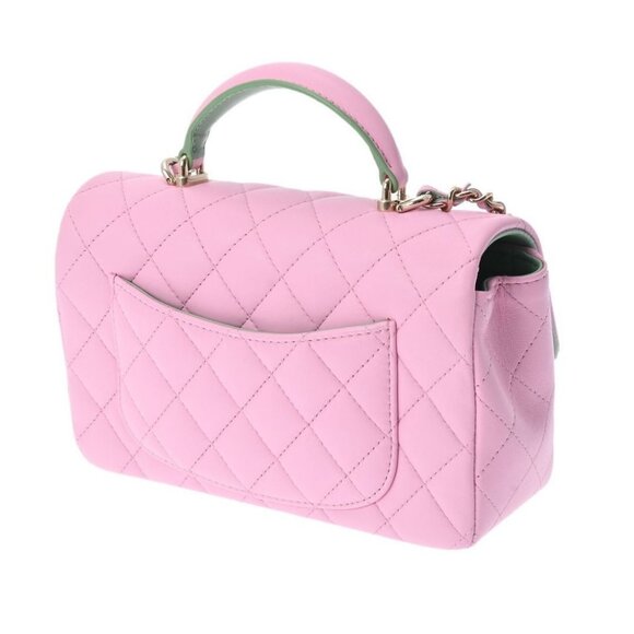 CHANEL Lambskin Quilted Mini Top Handle Rectangular Flap Lilac Green - Picture 5 of 13